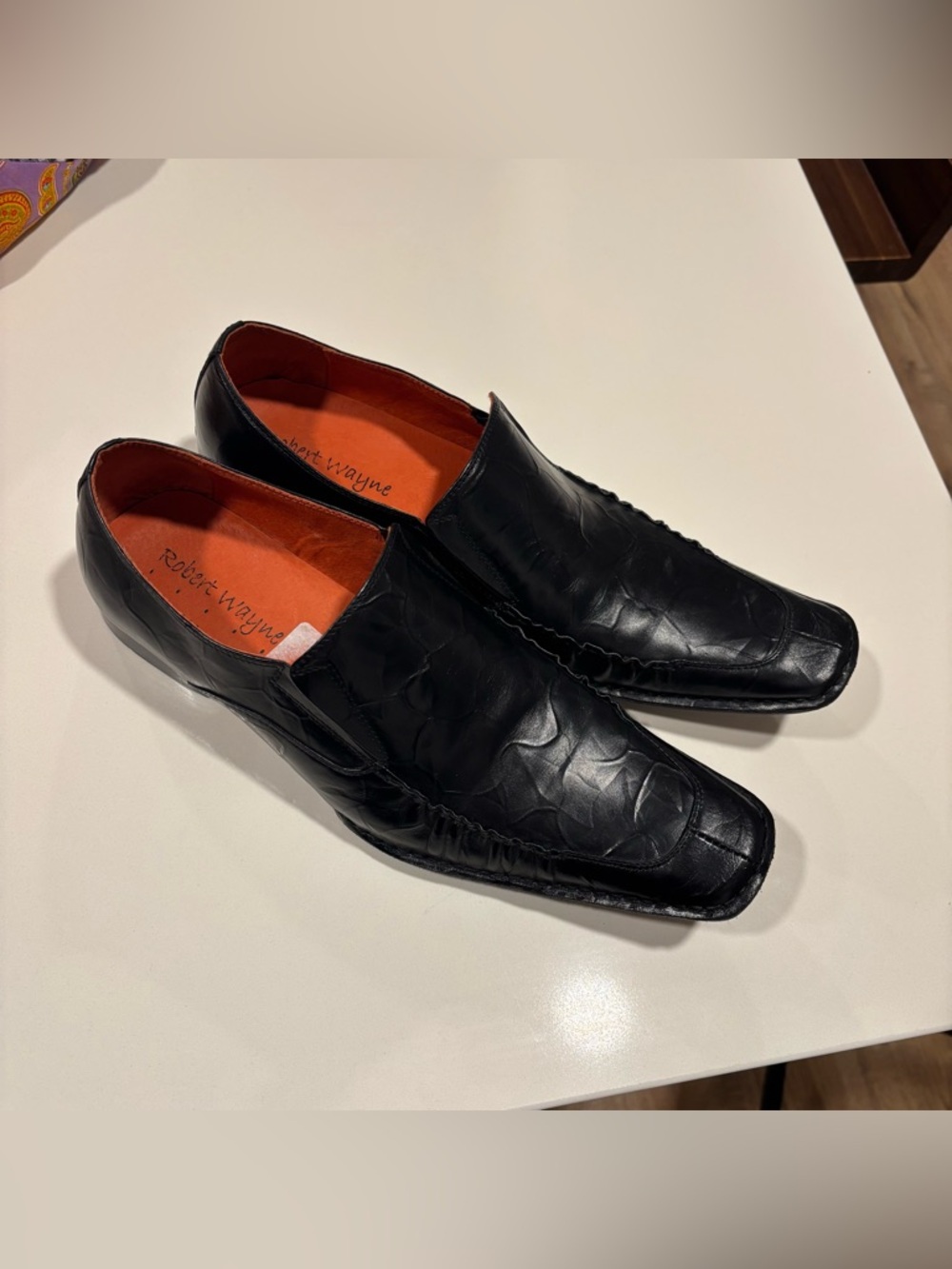 Robert Wayne Sz9 Western Square Toe Black Leather Slip on Oxford Loaders